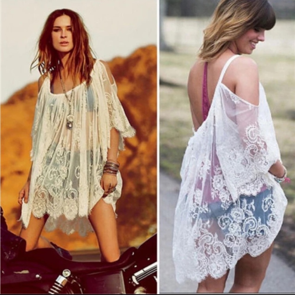 LACE XL TOP or COVER UP for BEACH POOL or FESTIVAL in WHITE